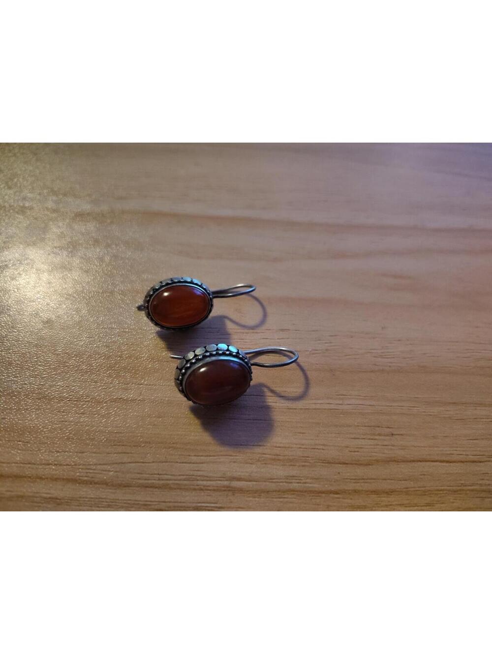 Sterling Silver 925 Carnelian Dangle Earrings Vintage Bali Boho Ethnic